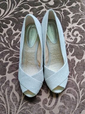 Adrienne Vittadini Silver Glitter Peep-Toe Flats